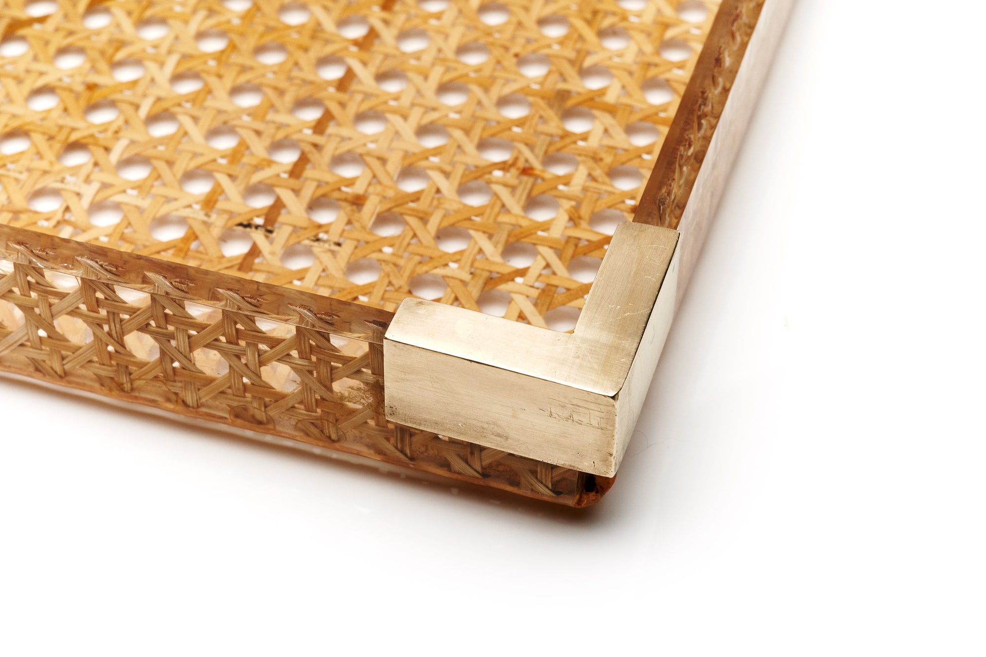 Christian Dior Brass & Wicker Tray