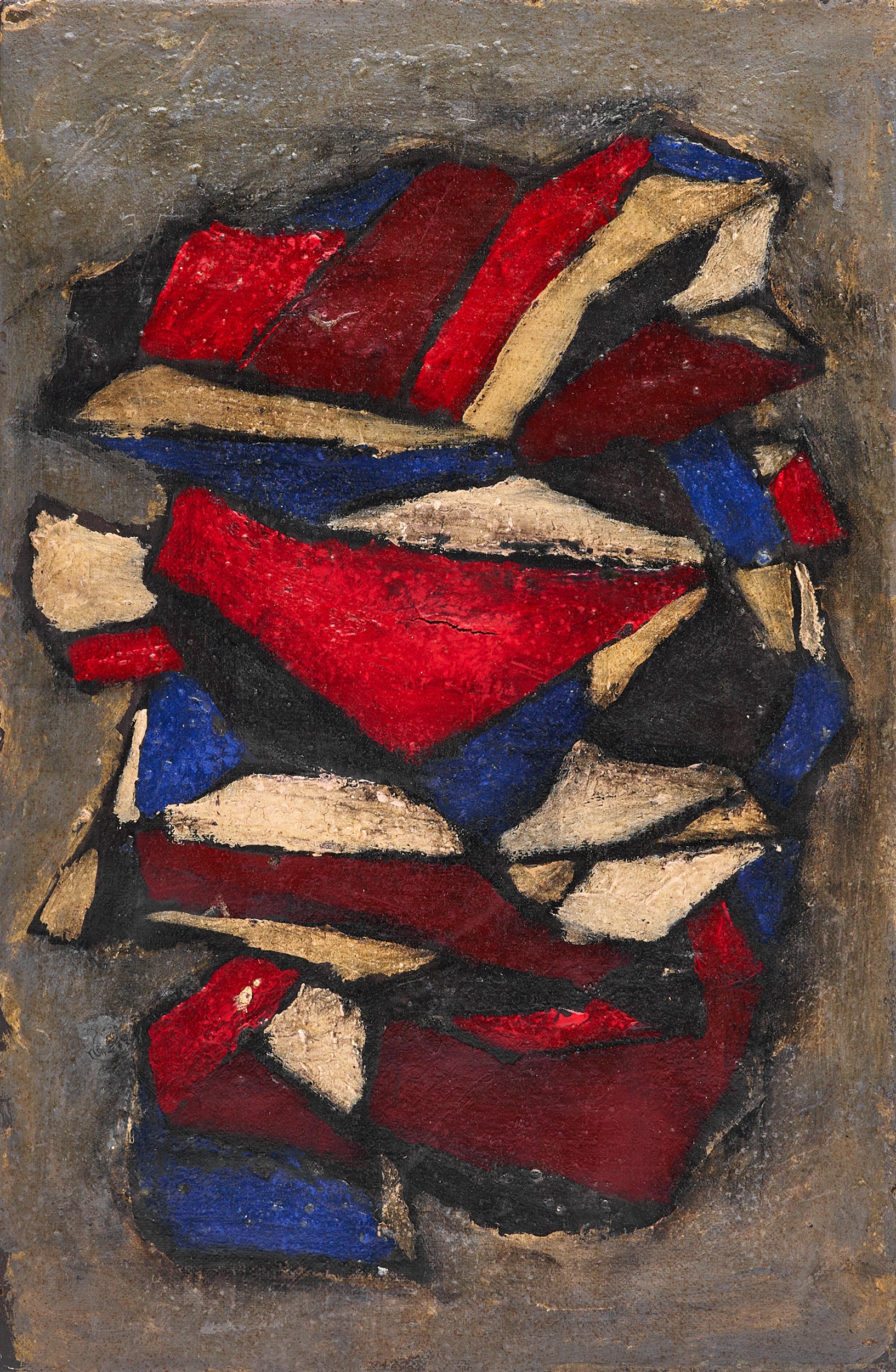 Abstract Oil on Canvas, Red & Blue