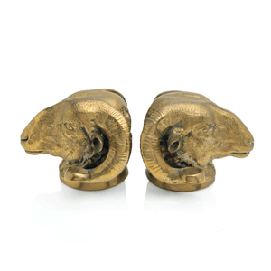 Ram Head Bookends, Gilt-Bronze