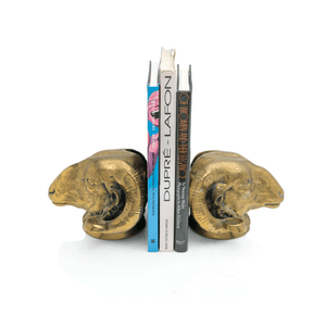 Ram Head Bookends, Gilt-Bronze