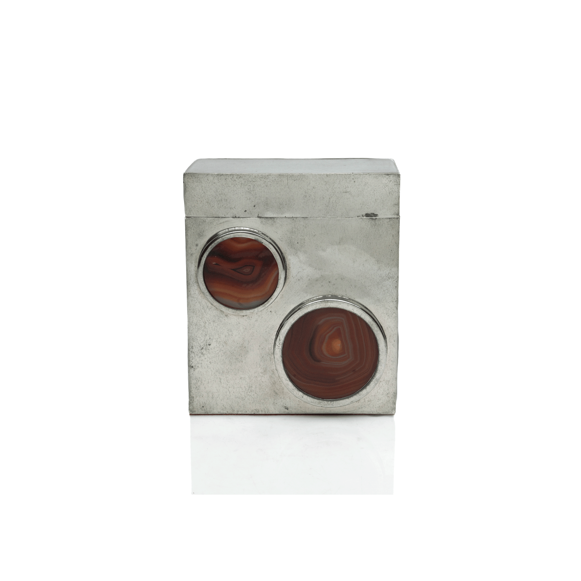 French Silvered Bronze & Agate Box