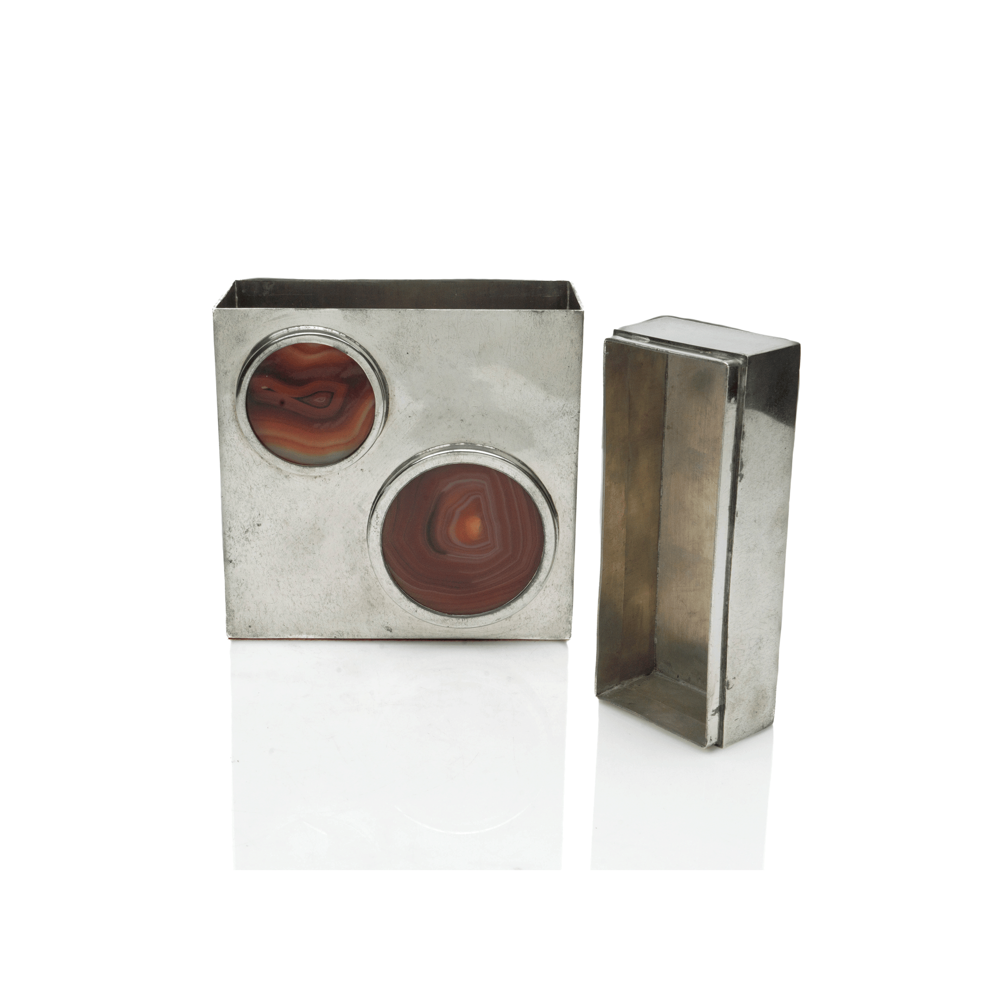 French Silvered Bronze & Agate Box