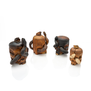 Japanese Meiji Period Wooden Skull Head Tobacco Boxes