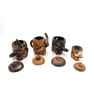 Japanese Meiji Period Wooden Skull Head Tobacco Boxes