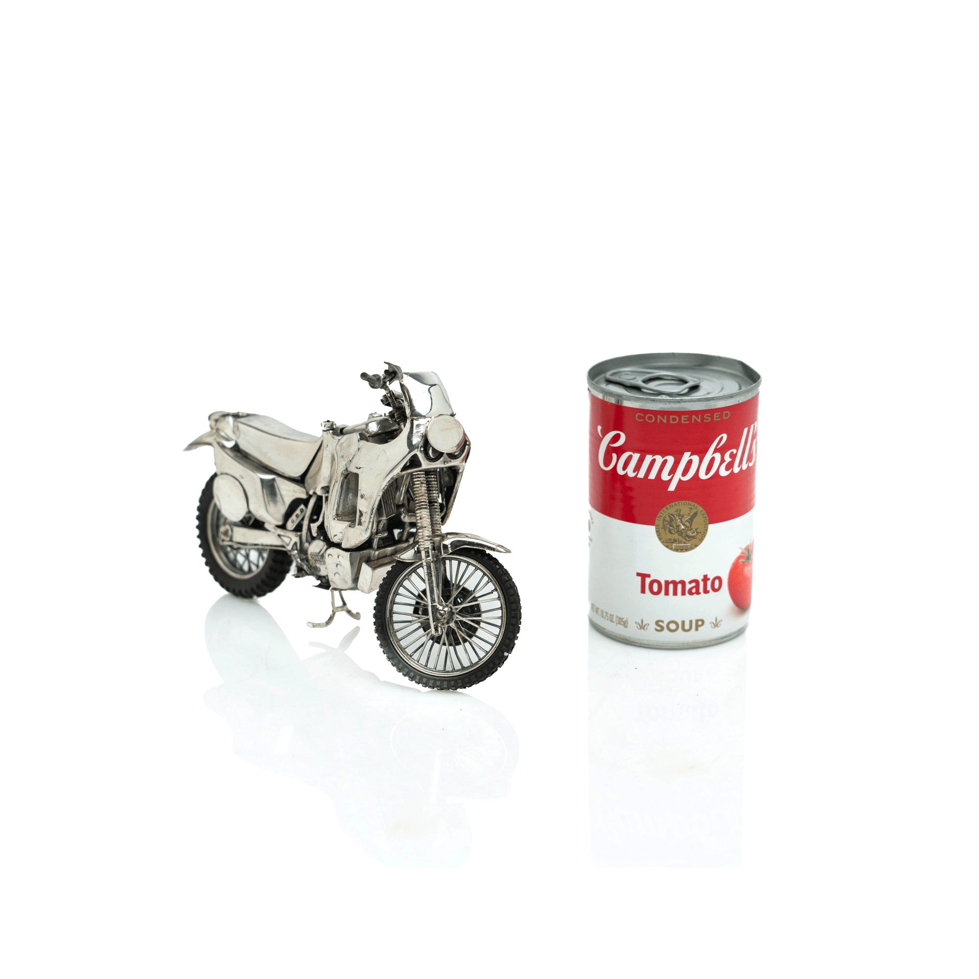 Miniature Silver Motorcycle Sculpture