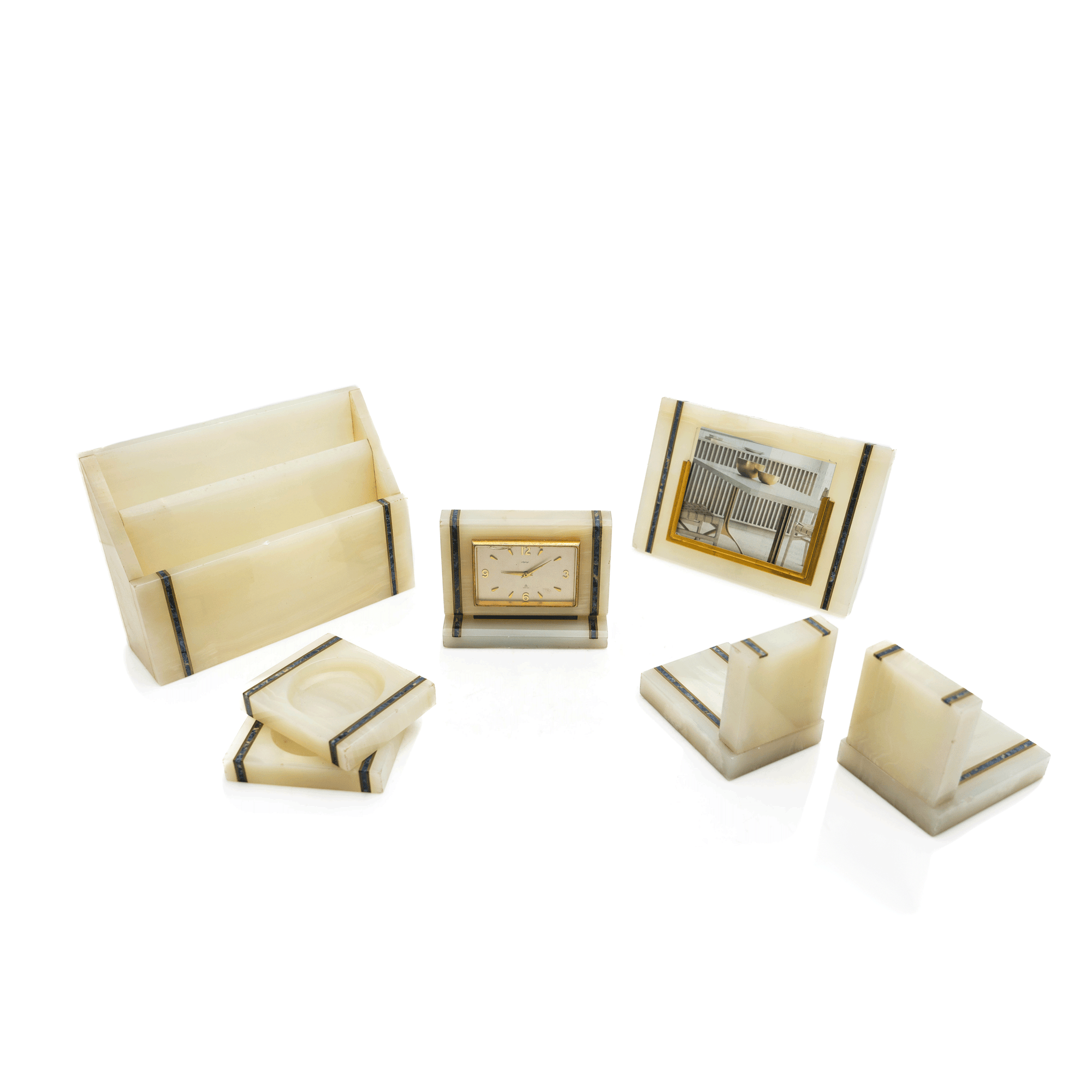 Asprey Desk Set, Onyx & Lapis