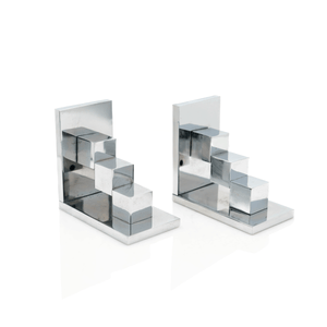 Silvered Bronze Cube Bookends