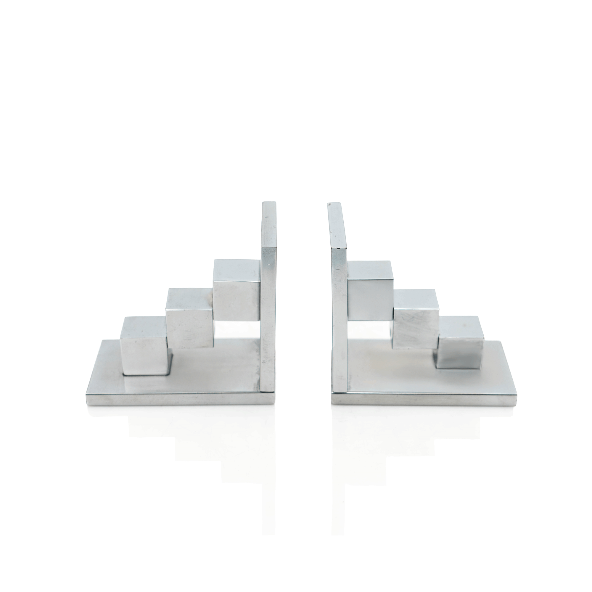 Silvered Bronze Cube Bookends