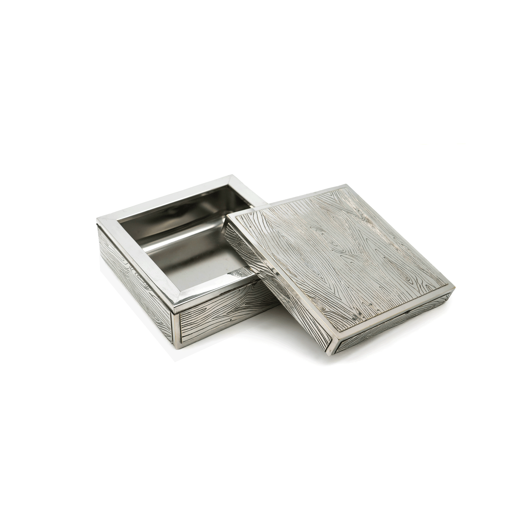 French Woodgrain Box, Silvered Bronze