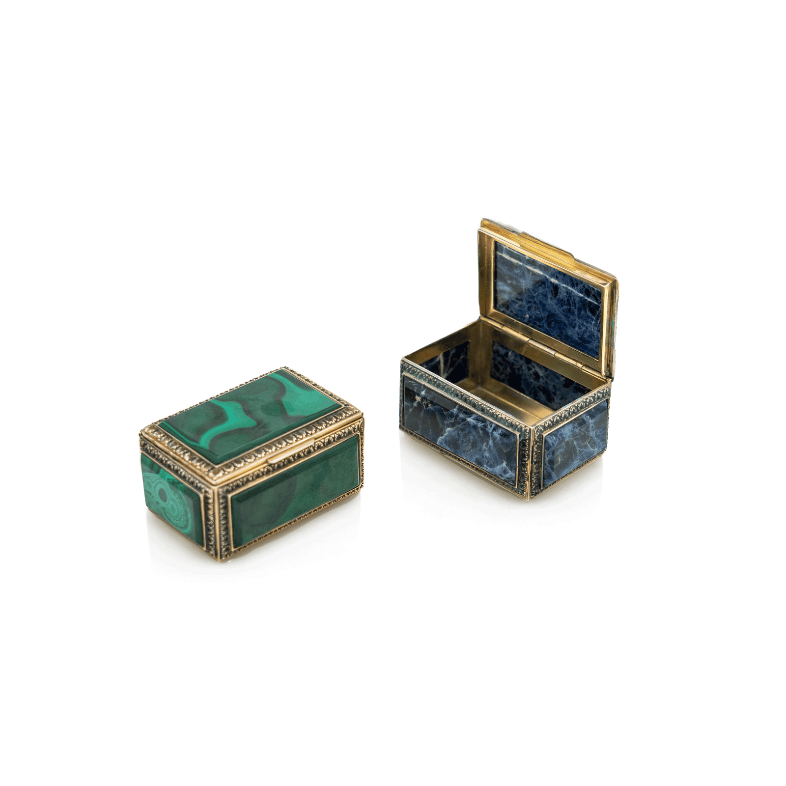 Silver-Mounted Boxes, Malachite & Lapis