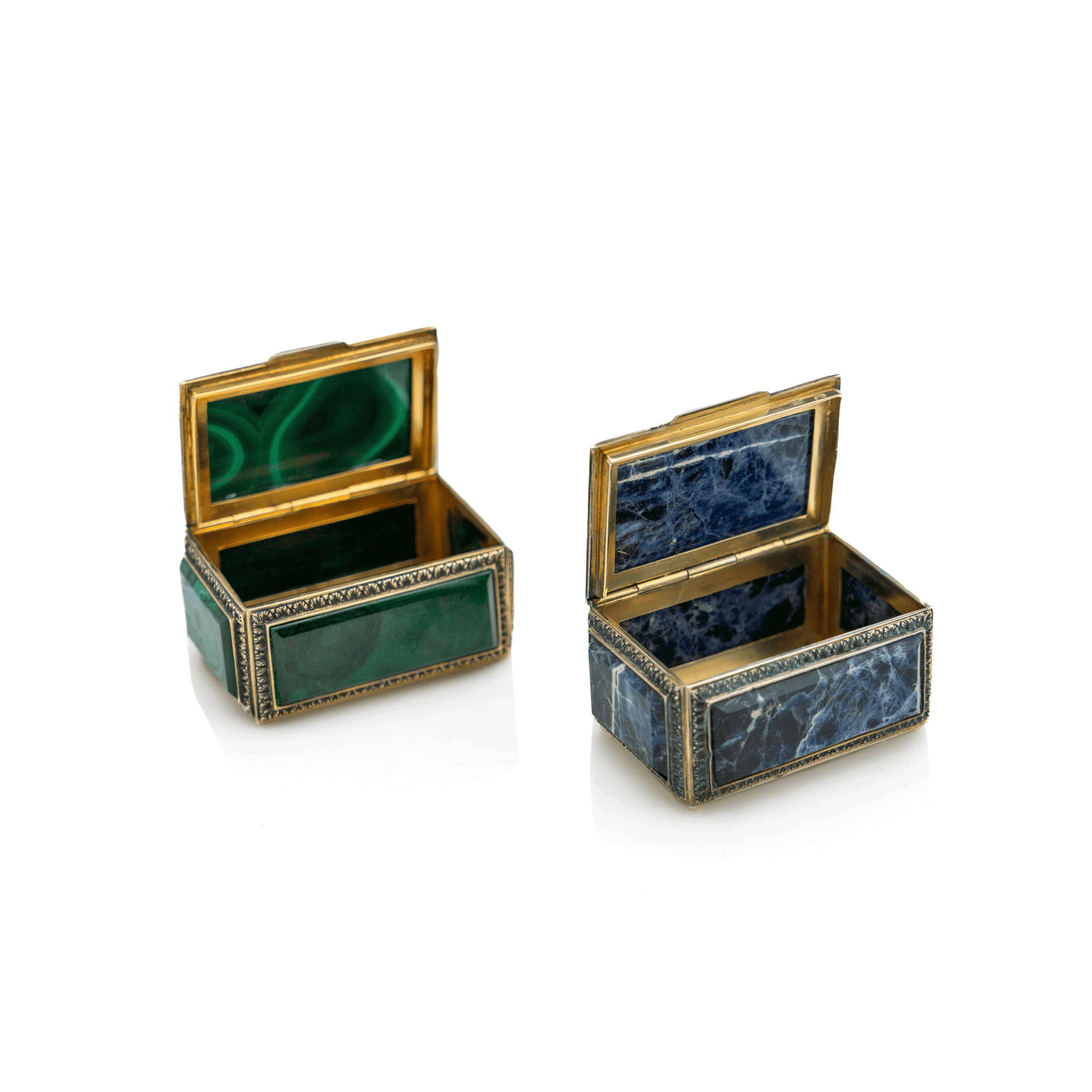 Silver-Mounted Boxes, Malachite & Lapis