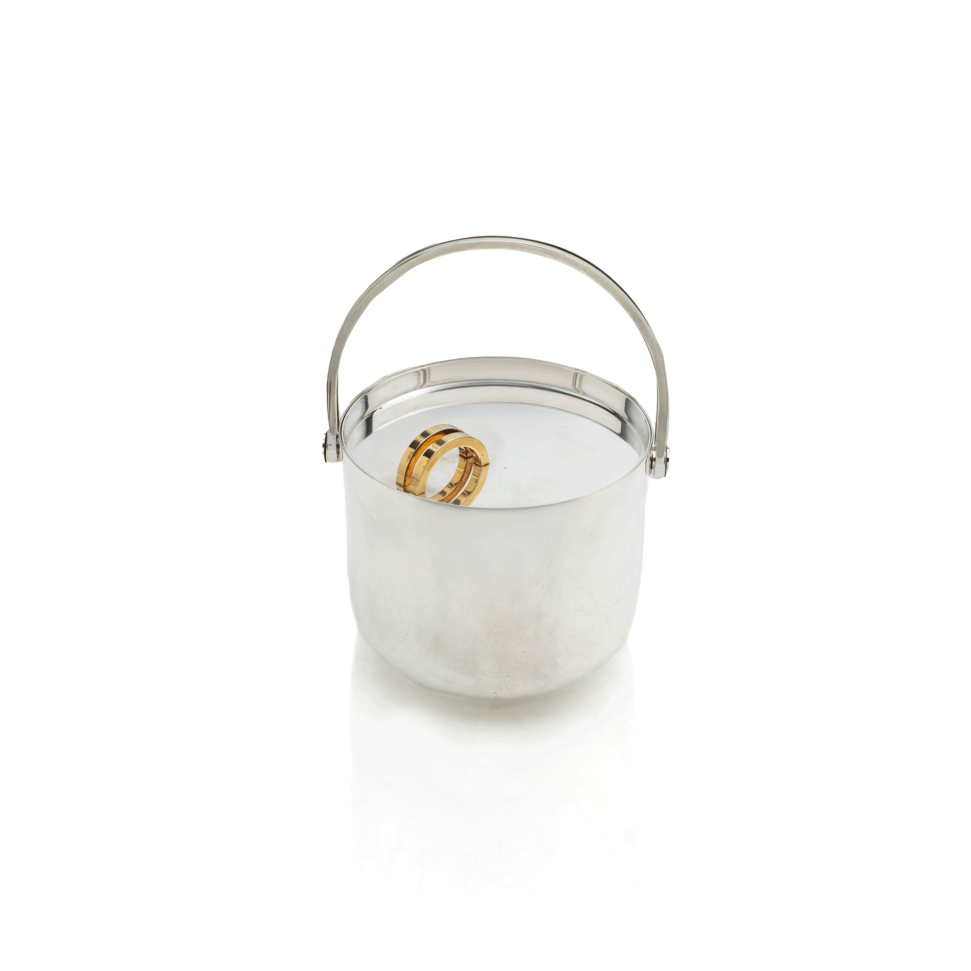 French Ice Bucket, Gilt Ring Handle