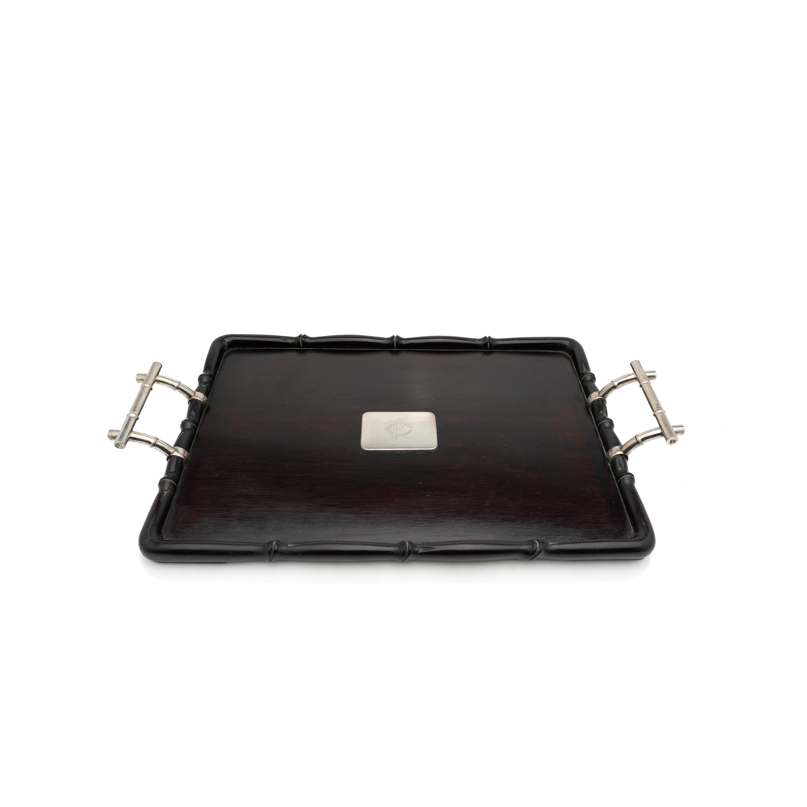 French Silver & Wood Tray, Bamboo