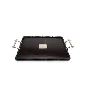 French Silver & Wood Tray, Bamboo