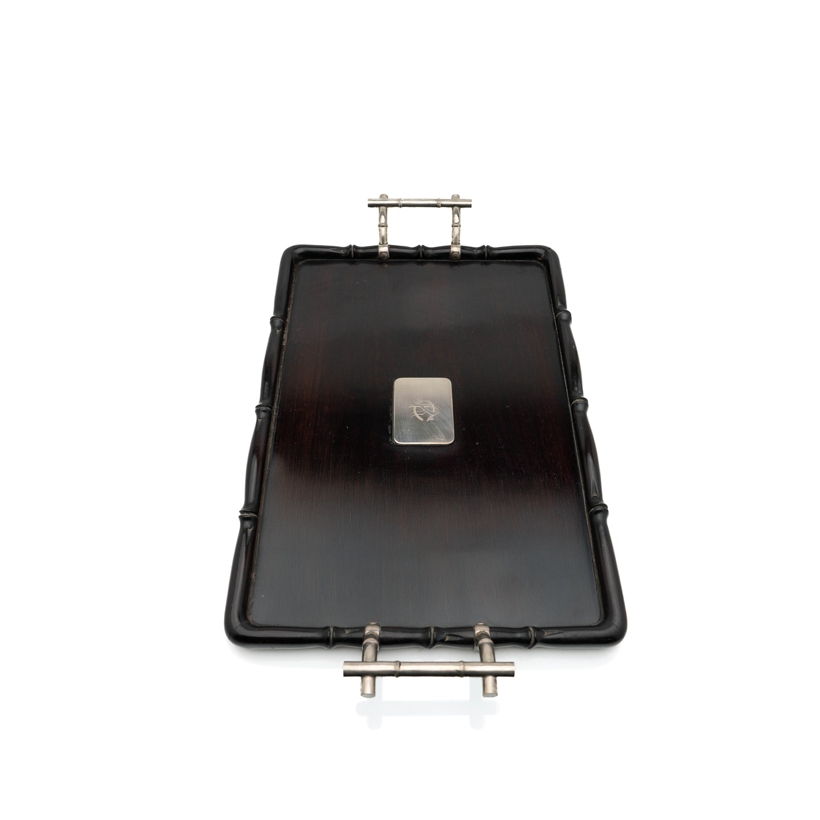 French Silver & Wood Tray, Bamboo