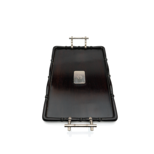 French Silver & Wood Tray, Bamboo