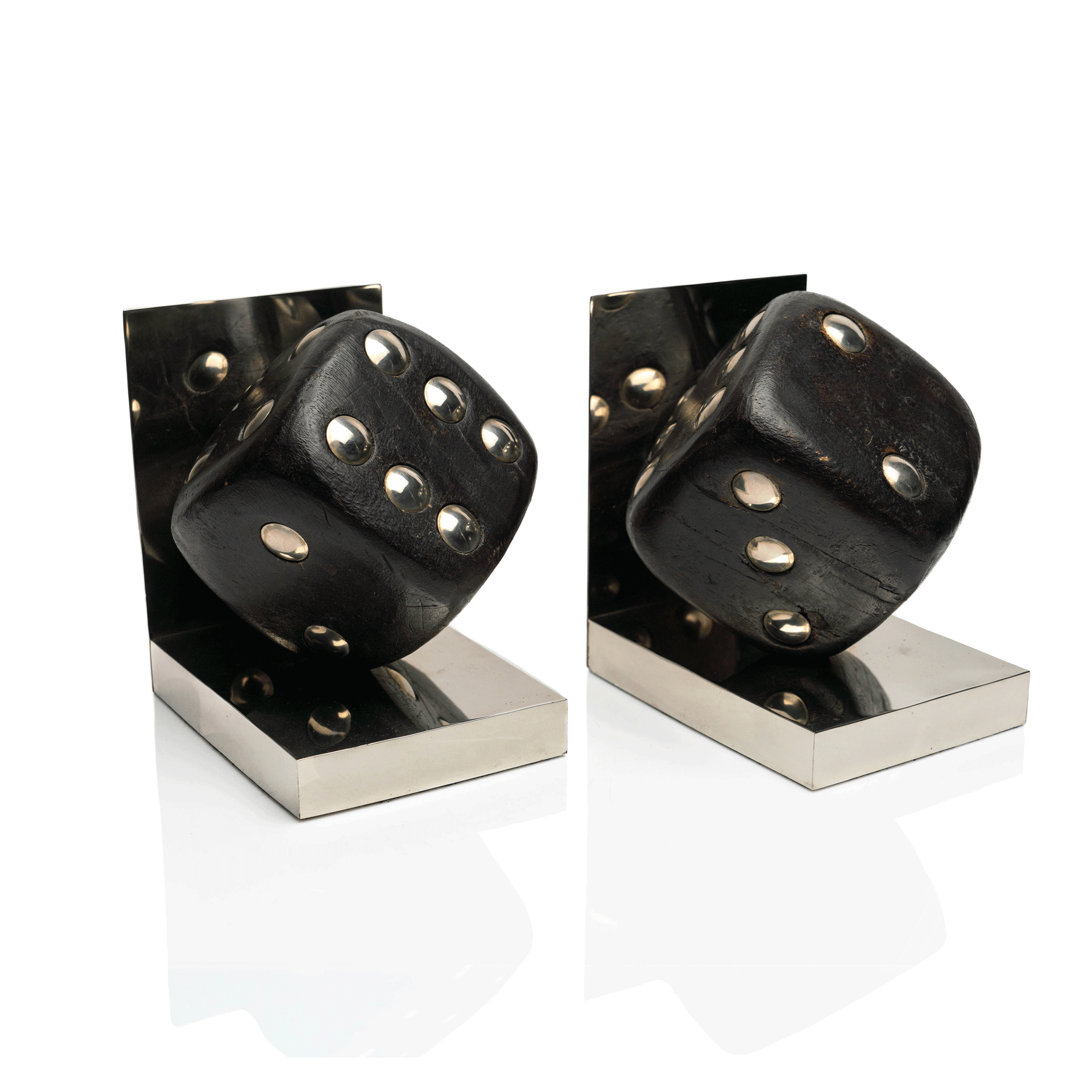 Dice Bookends, Nickel & Wood