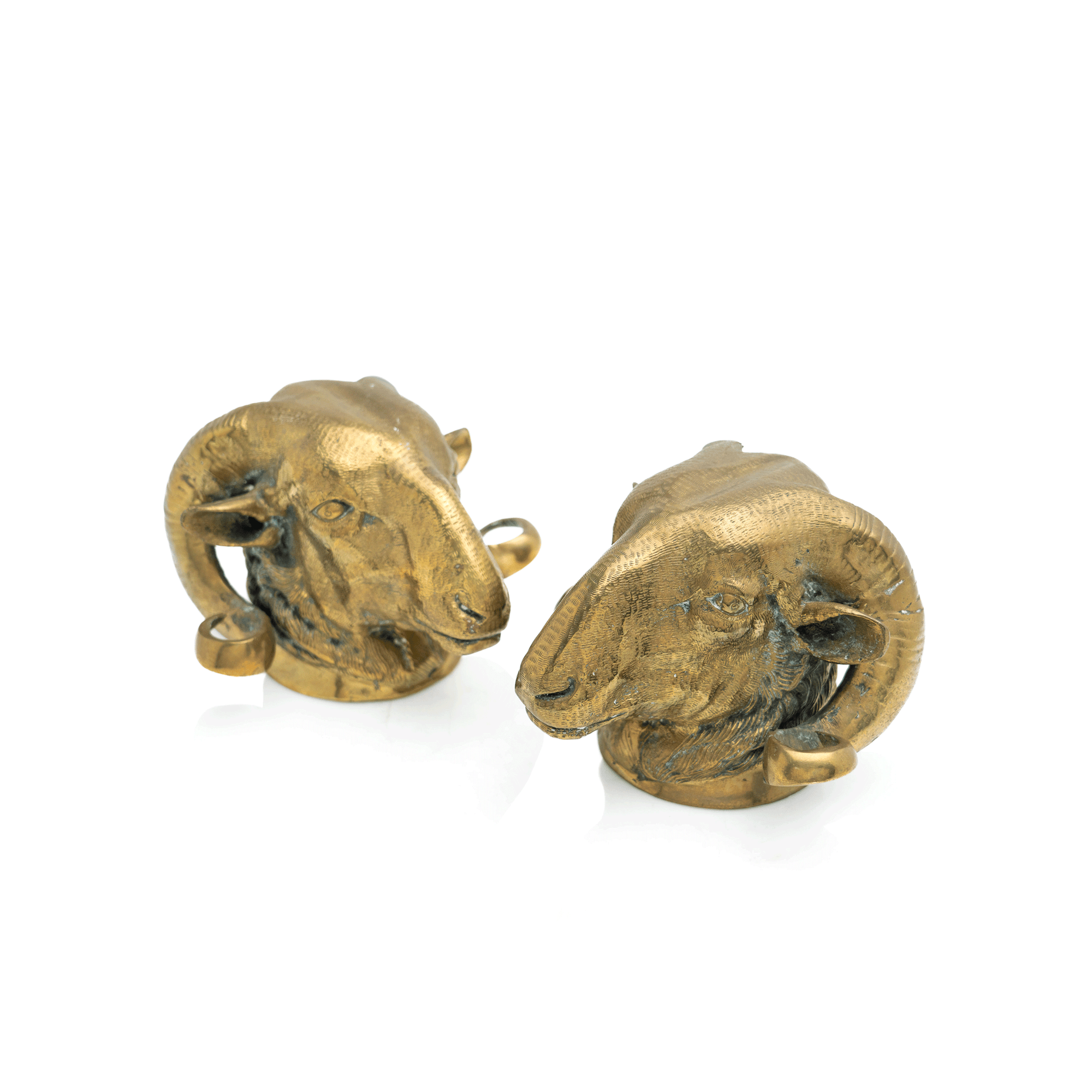 Ram Head Bookends, Gilt-Bronze