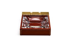 French Leather, Brass & Crystal Ashtray