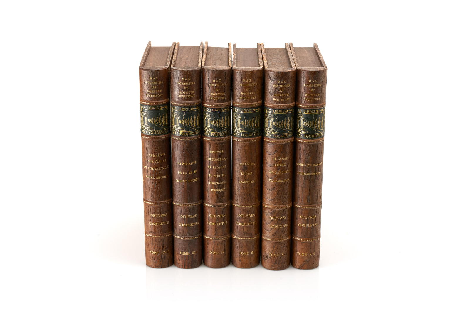 Hand-Carved French Faux Books, Set of 8